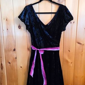 Betsey Johnson Collection sz L Black Crushed Velvet Faux Wrap Dress